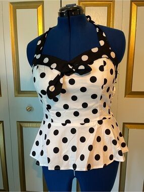 Golightly Holly top in White with black polka dot halter